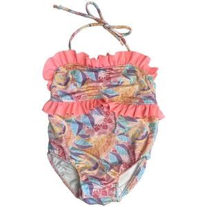 Salty Baby colorful one piece swimsuit tie halter neck ruffle snap crotch 3t